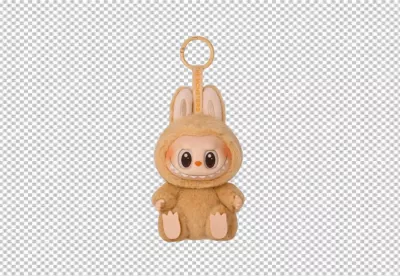 Adorable Fluffy Brown Bunny Monster Collectible Keychain Toy with Toothy Grin image
