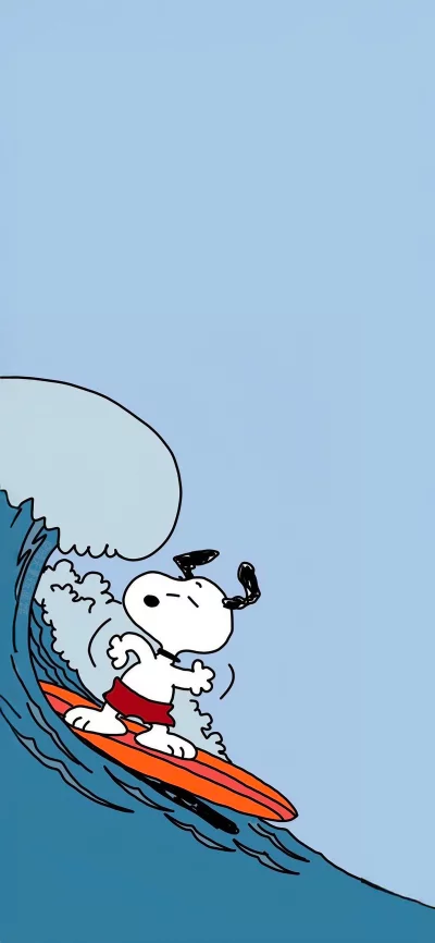 Classic Snoopy Cartoon Character Surfing a Dynamic Ocean Wave with Board image