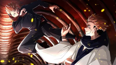 Dynamic Anime Characters Unleashing Energy in a Supernatural Fantasy Battle Scene image