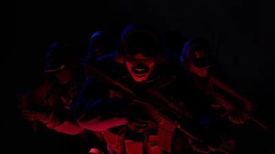 Elite Tactical Soldiers in Red and Blue Light Combat Gear image
