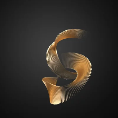 Golden Swirling Ribbons Abstract 3D Render