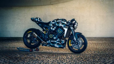 Customized Honda Cafe Racer Motorcycle with Modern Camouflage Design image