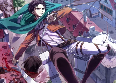 Dynamic Levi Ackerman from Attack on Titan in Aerial Combat with Blades image