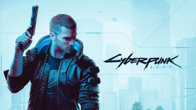 Cyberpunk 2077 V Character with Pistol in Neon Cityscape image