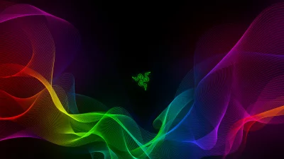 Razer Logo with Luminous Multicolored Wavy Lines Background image