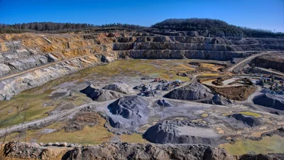 Panoramic View of Open-Pit Stone Quarry Mining Operation Landscape image