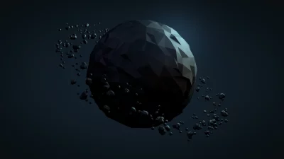 Low Poly Asteroid Field Orbiting Dark Geometric Planet in Deep Space image
