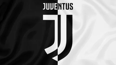 Waving Juventus Football Club Flag Displaying Iconic Black and White Design image
