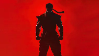 Street Fighter Ryu Character Silhouette in Dramatic Red Glow image