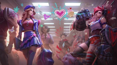 Anime-inspired Schoolgirl Rivalry: Preppy vs. Punk Fashion in High School Hallway image