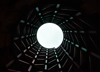 Abstract Spiral Architecture Looking Up to Bright Sky image