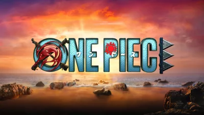 Iconic One Piece Anime Logo Floating Over Serene Ocean Sunset Horizon image