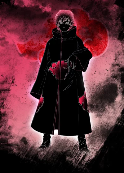 Sasori from Naruto in Akatsuki Cloak with Red Cloud Background Anime Artwork image