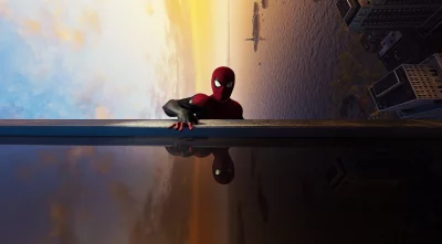 Spider-Man's Panoramic City View from Skyscraper at Sunset image