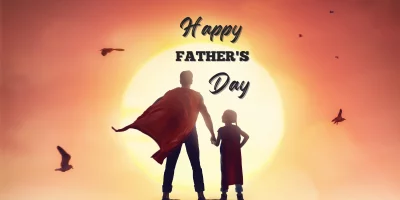 Heroic Father and Daughter Silhouettes Celebrating Father's Day at Golden Sunset image