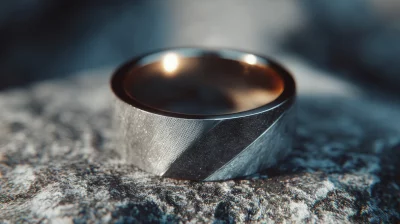 Elegant Textured Gold and Silver Ring Reflecting Warm Light on Rocky Surface