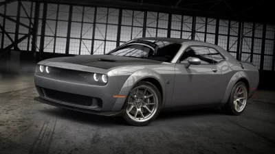 Powerful Grey Dodge Challenger Muscle Car in Industrial Garage image