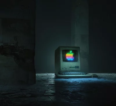 Vintage Apple Macintosh Glowing in Dark Abandoned Room image