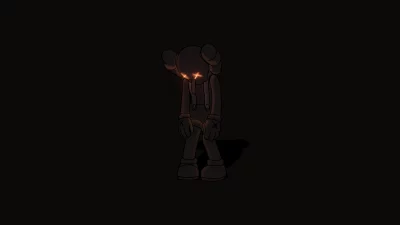 Mysterious KAWS-Inspired Figure with Glowing Orange X-Eyes on a Dark Background image