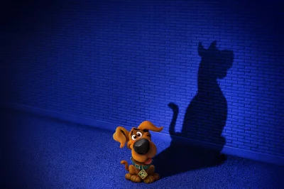 Classic Scooby-Doo Cartoon Character with Eerie Shadow on Dramatic Blue Background image