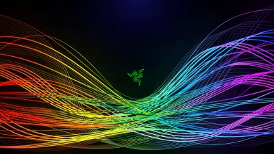 Dynamic Rainbow Wavy Lines with Green Logo Abstract Technology Background image