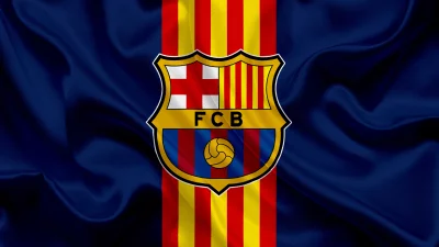 Official FC Barcelona Football Club Logo on Waving Fabric Texture image