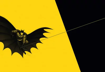 Superhero Batman Action Pose on Dynamic Yellow and Black Background image