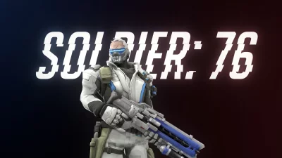 Overwatch Soldier: 76 Character Holding Pulse Rifle with Glitch Effect Text image