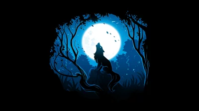 Mystical Wolf Silhouette Howling at Radiant Full Moon in Enchanted Blue Night Forest image