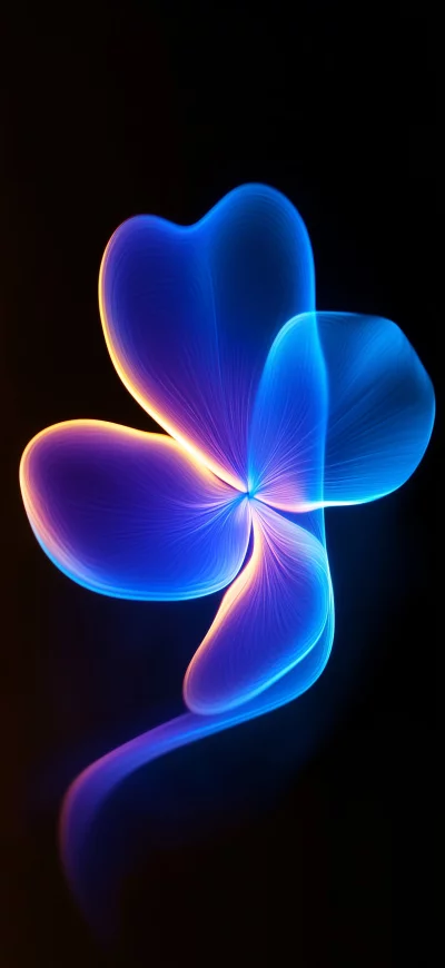 Abstract Neon Blue and Purple Flower Shape with Golden Glow