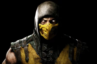 Mortal Kombat Scorpion Gaze in Yellow Mask and Hooded Costume image