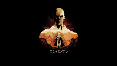Dynamic Anime Hero Saitama One-Punch Man in Stylized Art with Dramatic Sunset Landscape image