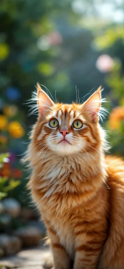 Close-up Portrait of a Fluffy Orange Tabby Cat in Sunlight