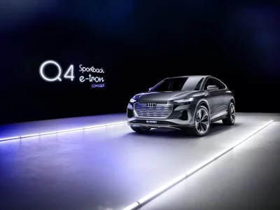 Sleek Audi Q4 Sportback e-tron Concept Car in Futuristic Neon Display image