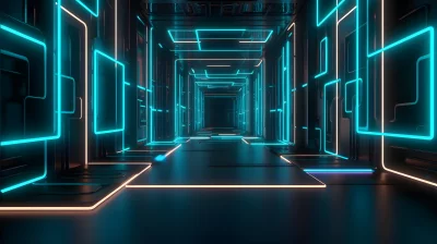 Futuristic Cyberpunk Tunnel with Glowing Neon Light Lines: Abstract Tech Background image