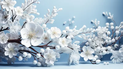 Elegant White Winter Floral Branches on Serene Blue Background image