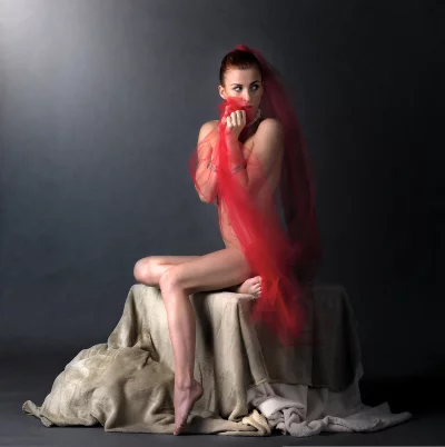 Ethereal Red Veiled Redhead Woman in Artistic Pose image