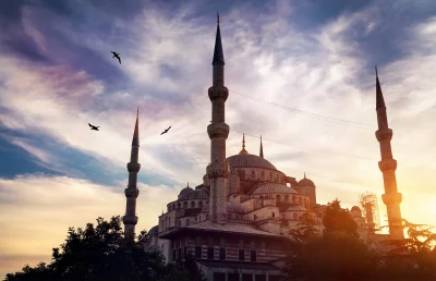 Sultan Ahmed Mosque Sunset View Majestic Minarets and Domes in Istanbul image