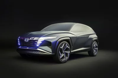 Innovative Automotive Design: Dark Grey Concept SUV with Blue Parametric Lighting image