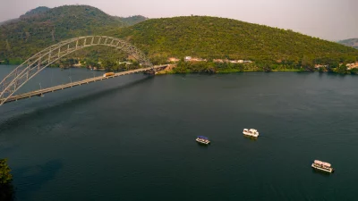 Aerial View of Akosombo Adomi Bridge Spanning Volta River in Ghana image
