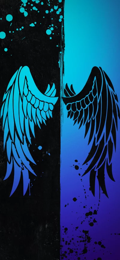 Abstract Angelic Wings Contrast Dark and Light Blue Neon