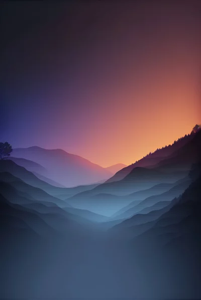 Serene mountain landscape with misty blue valleys at sunset
