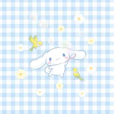 Sanrio Cinnamoroll Cartoon with Bubbles, Yellow Birds, and Charming Daisies image