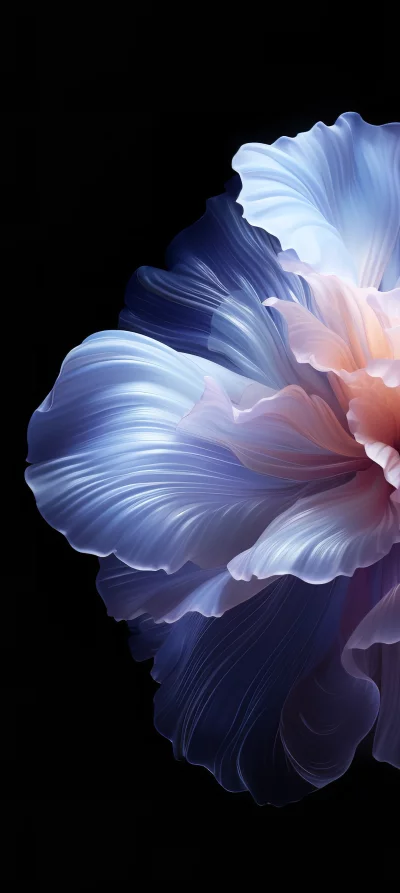 Abstract Close-up of Ethereal Flower Petals in Soft Blue and Pink Hues