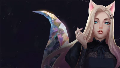 Mystical Fox Girl Character with Crystalline Tail and Glowing Blue Eyes image