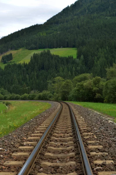 Curved Railway Tracks Through Lush Green Mountain Valley image