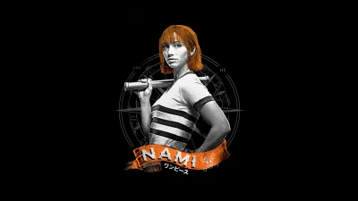 Nami Character Holding Telescope on Dark Background from One Piece Live-Action image
