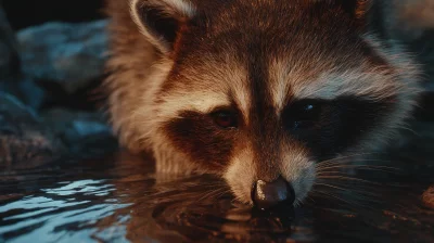 Wild Raccoon Drinking Water Close Up Detailed Wildlife Portrait in Nature image