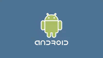 Vibrant Green Android Robot Logo and Wordmark on Blue Background for Mobile Technology image