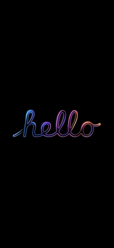 Hello neon sign with vibrant gradient colors on black background